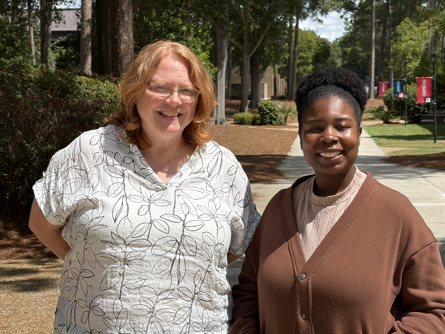 Dr. Sarah Young and Tamea Chappelle on the USCA campus. (USCA photo)
