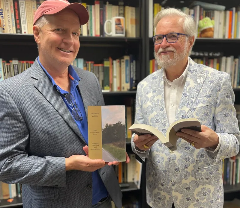 Dr. Andrew Geyer (left) and Dr. Tom Mack (right) both co-authored, Southern Voices: Fifty Contemporary Poets, a poetry anthology featuring southern writings.