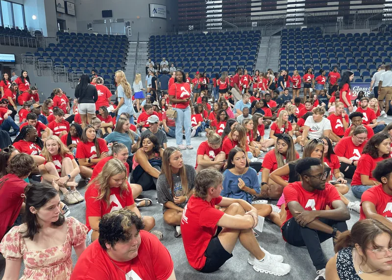 Freshman students get a chance to meet and greet their peers during convocation event.