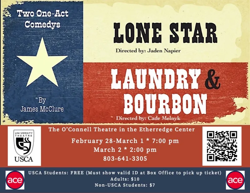 USCA's Theatre Players will present two one act comedies by James McLure, Laundry & Bourbon and Lone Star.