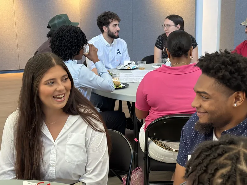 From left, Carson Williams, USCA ‘20, helped develop the LEAP Ahead program, which offers students like JuMohn Green career guidance, networking opportunities, professional skills development and workplace expectations.  USCA and the Savannah River Site collaborated on the framework for the program. [USCA photo]