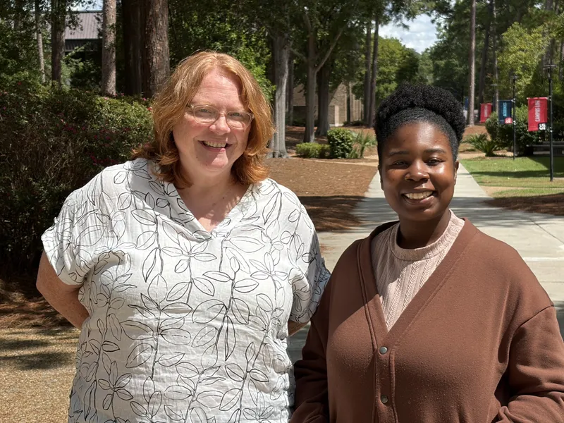 Dr. Sarah Young and Tamea Chappelle on the USCA campus. (USCA photo)