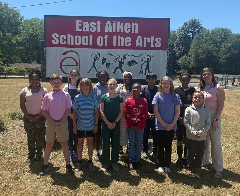 Rachel Weatherford with students at East Aiken School of the Arts (courtesy photo)